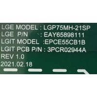 FUENTE PARA TV LG / NUMERO DE PARTE EAY65898111 / LGP75MH-21SP / EPCE55CB1BM / 3PCR02944A / PANEL LC750DZR (SP)(A1) / MODELO 75QNED99UPA